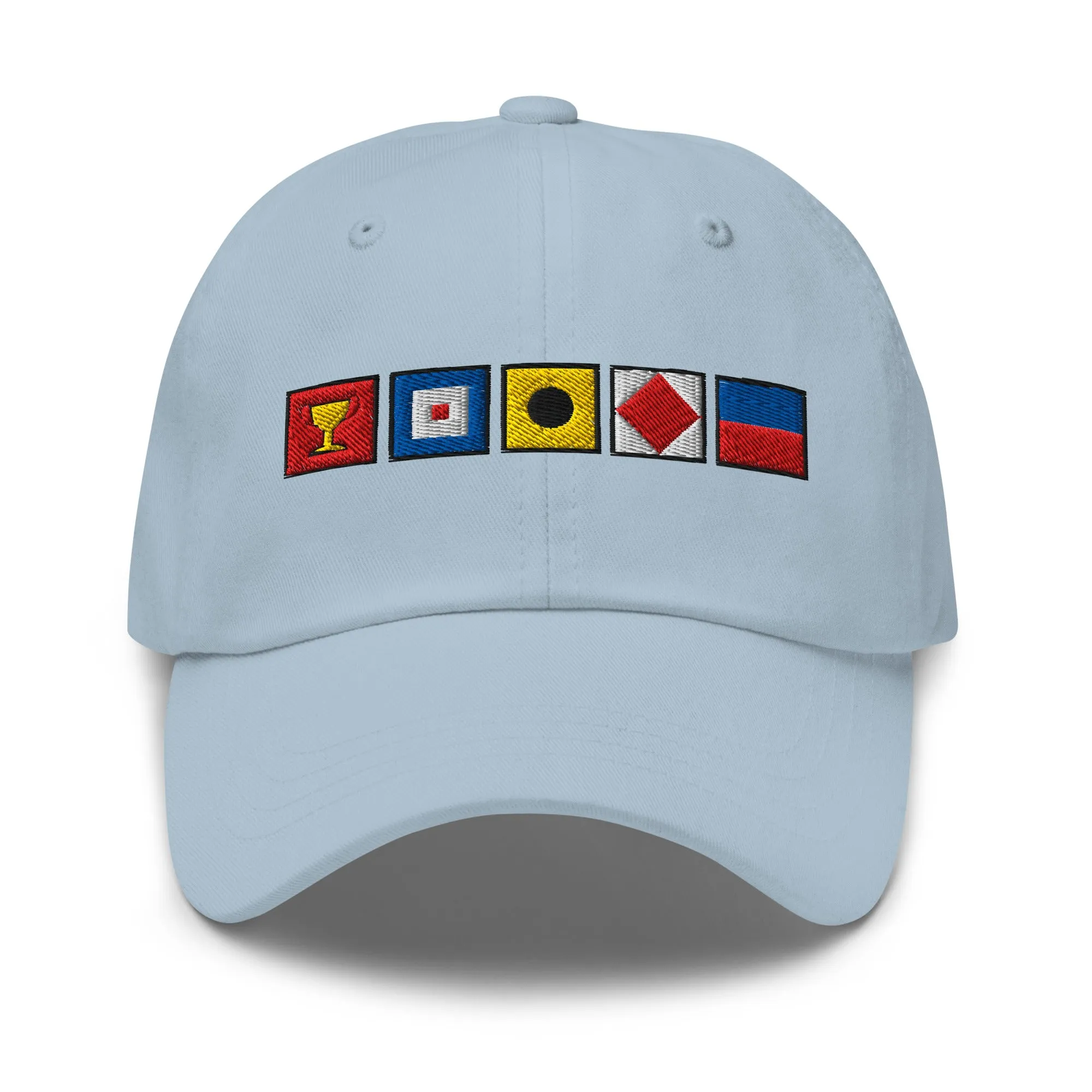 TROPHY WIFE spelled out with Embroidered Nautical and Custom Flags Dad hat, Funny Nautical Flag Hat