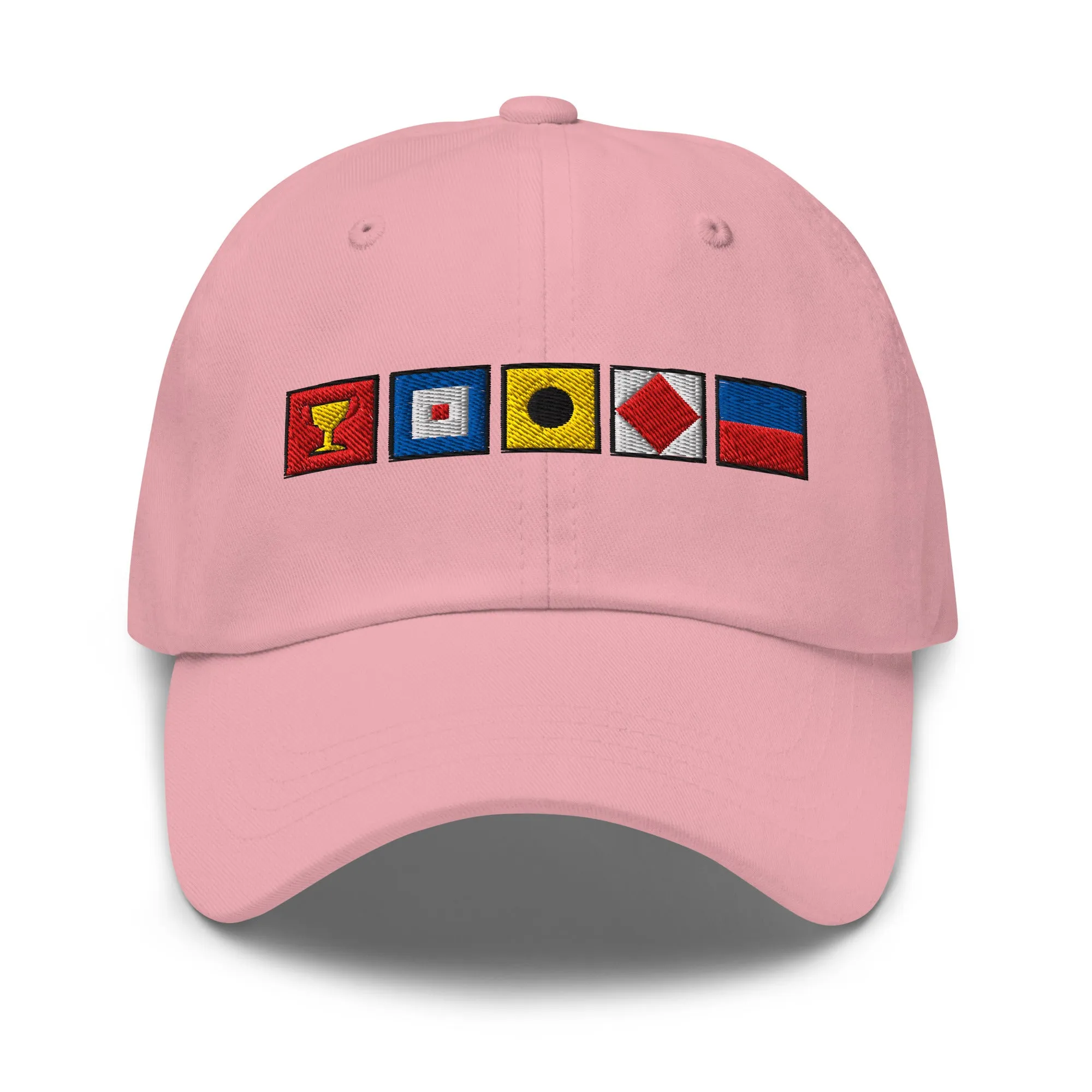 TROPHY WIFE spelled out with Embroidered Nautical and Custom Flags Dad hat, Funny Nautical Flag Hat