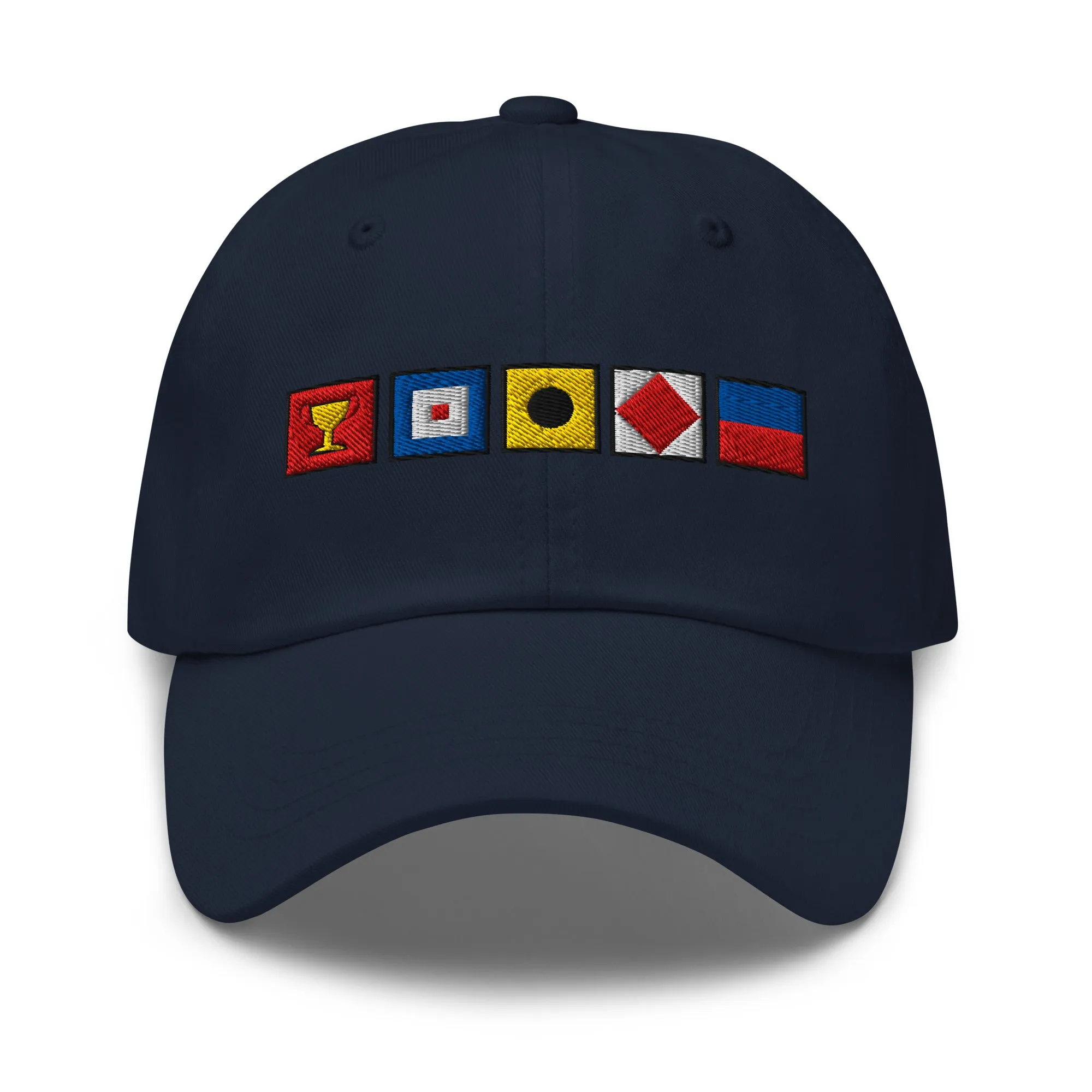 TROPHY WIFE spelled out with Embroidered Nautical and Custom Flags Dad hat, Funny Nautical Flag Hat
