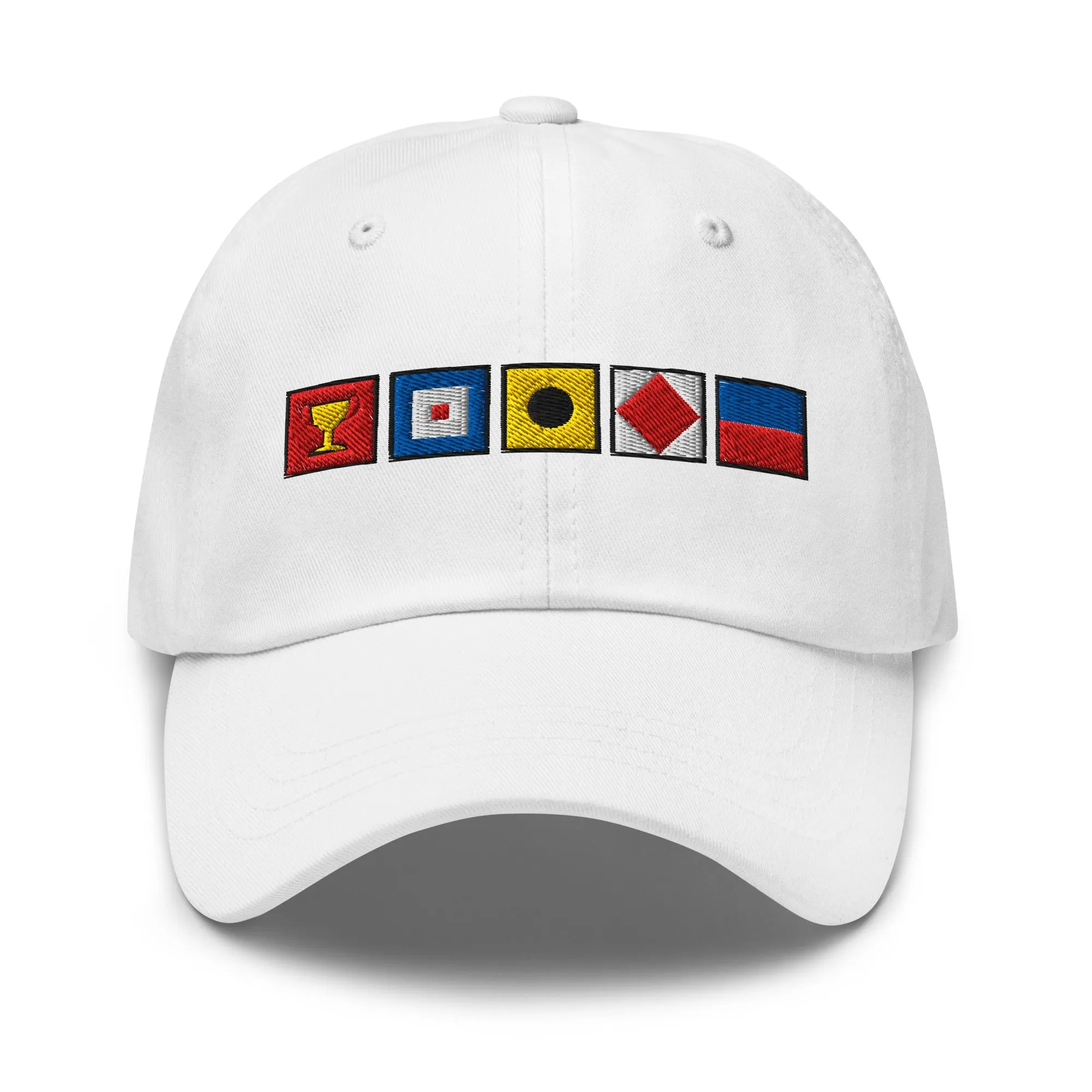 TROPHY WIFE spelled out with Embroidered Nautical and Custom Flags Dad hat, Funny Nautical Flag Hat