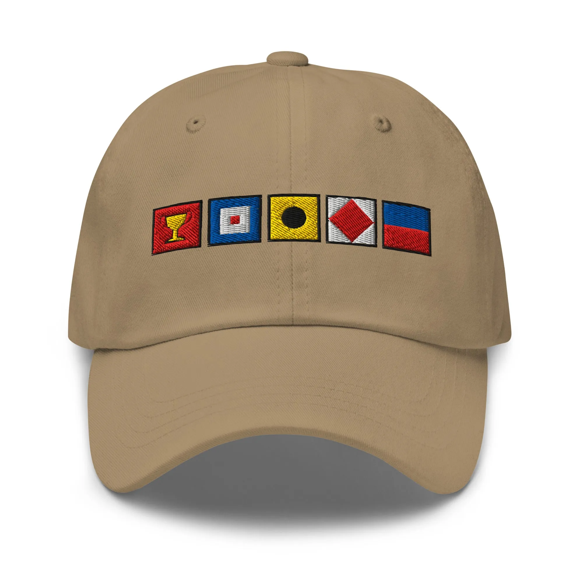 TROPHY WIFE spelled out with Embroidered Nautical and Custom Flags Dad hat, Funny Nautical Flag Hat