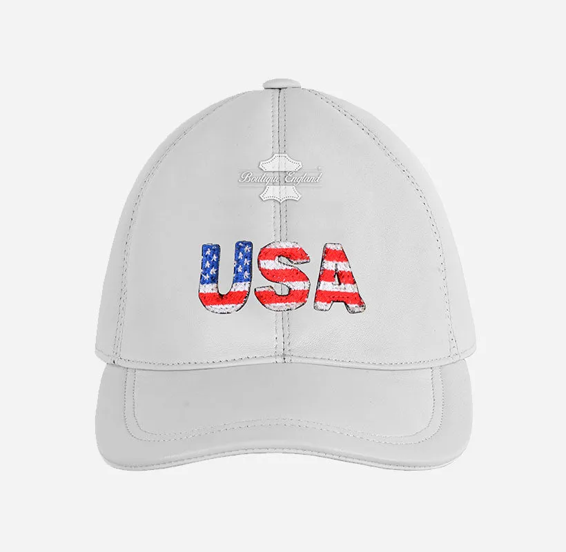 USA Baseball Cap American Flag Hat | Embroidered Leather Golf Cap