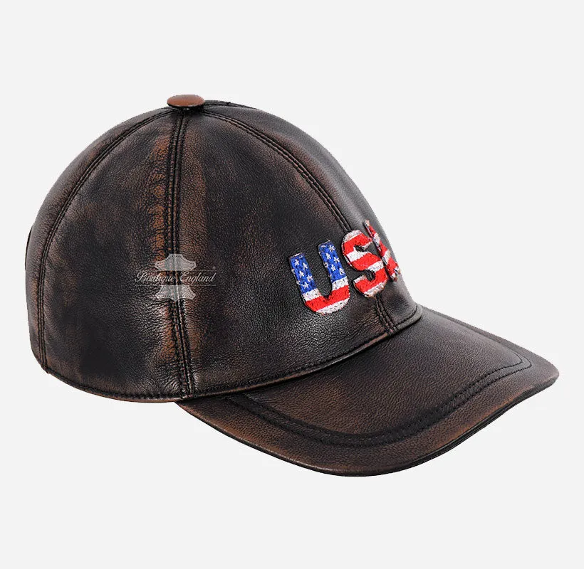 USA Baseball Cap American Flag Hat | Embroidered Leather Golf Cap