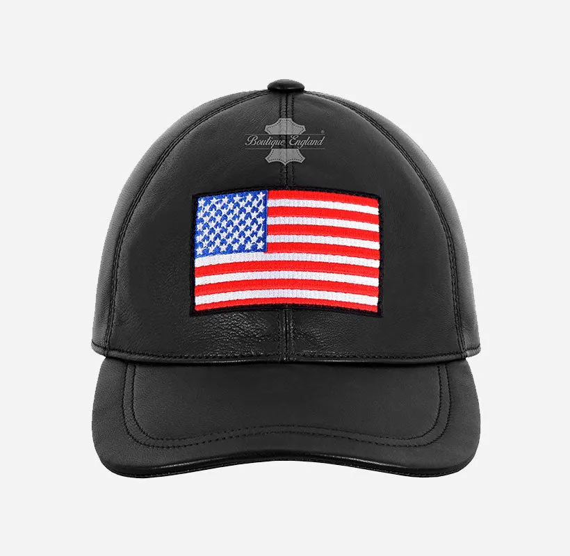 USA Baseball Cap American Flag Hat | Embroidered Leather Golf Cap