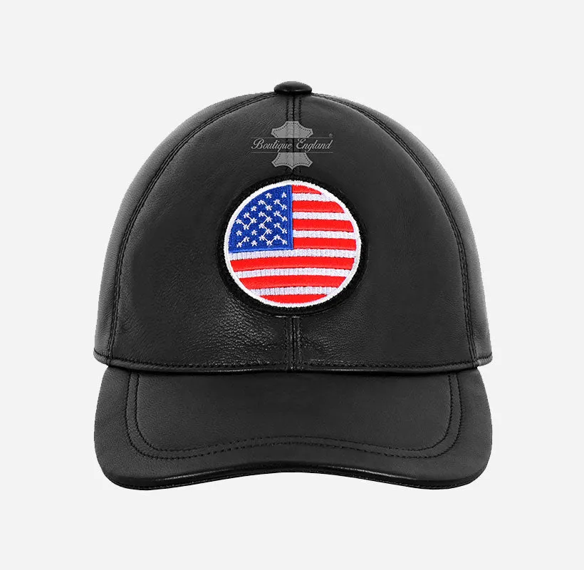 USA Baseball Cap American Flag Hat | Embroidered Leather Golf Cap