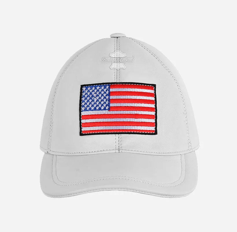 USA Baseball Cap American Flag Hat | Embroidered Leather Golf Cap