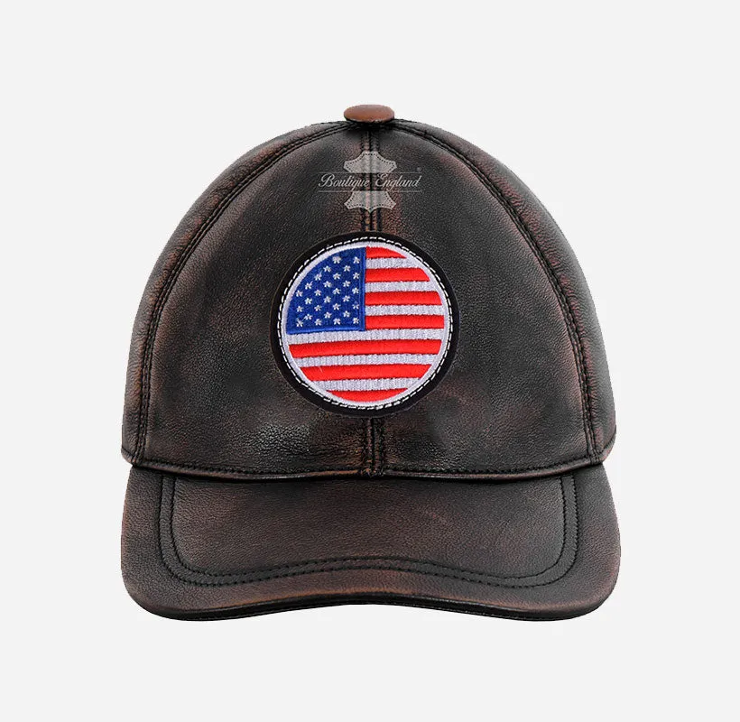 USA Baseball Cap American Flag Hat | Embroidered Leather Golf Cap