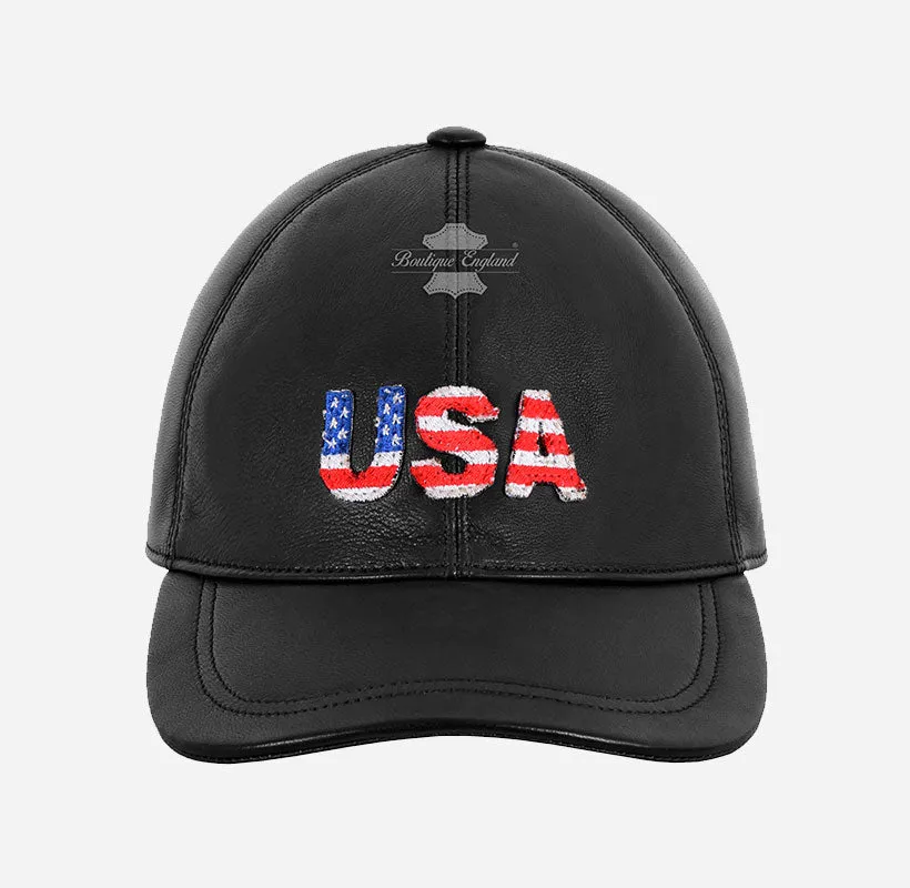 USA Baseball Cap American Flag Hat | Embroidered Leather Golf Cap