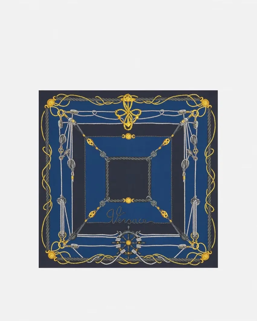VERSACE NAUTICAL LARGE SILK FOULARD 35", Blue Print