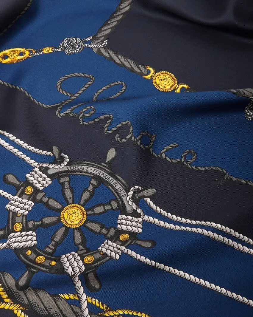 VERSACE NAUTICAL LARGE SILK FOULARD 35", Blue Print