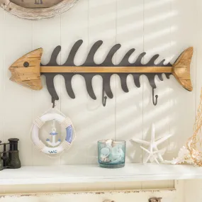Wood & Metal Nautical Fish Bone Wall Hooks
